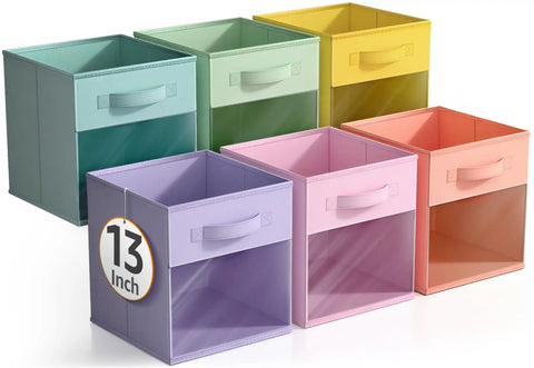 Total Game Changer Storage Bins With Clear View Panels, Foldable Pop Up Organizers, 13 Inch Pastel Multi Color Six Pack Set For Closet Decluttering And Home Organization