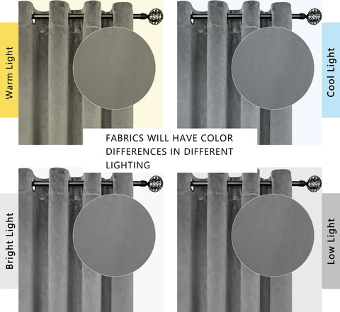 Grey Velvet Curtains With Grommets Thermal Insulated Drapes For Living Room Privacy And Noise Reducing Light Filtering 2 Panels Each 52 By 96 Inches Soft And Luxe Window Treatments displayed in different lighting conditions.