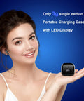 Woman holding mini charging case of Wireless Earbuds With Bluetooth 5.4 And LED Power Display, 13mm Dynamic Drivers For Rich Bass And Crystal Clear Calls, ENC Noise Canceling Mic, IP7 Waterproof Sweatproof Sport In Ear Headphones, 40 Hour Playback With Mini Charging Case, For Android And.