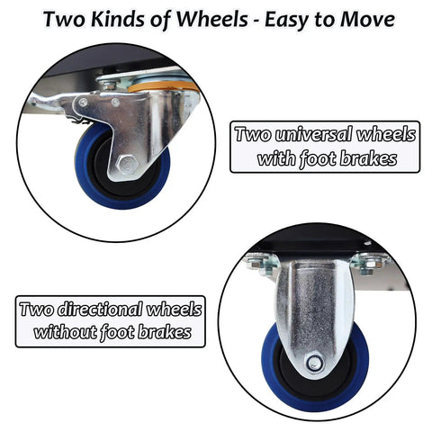 Badass 22500 Btu Heavy Duty Industrial Mobile Air Conditioner Portable Spot Cooler showing two types of wheels for easy mobility.