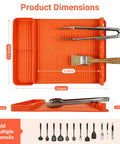 Silicone Grill Mat For Blackstone 16x11.5 Inch Non Slip Tool Mat With Sauce Drip Pad And Wavy Grip, Orange with tools