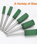 20 Pcs Rubber Polishing Bits Set for Rotary Tools, 6mm Mounted Cylindrical Head with 3mm Shank, green, shown in various sizes