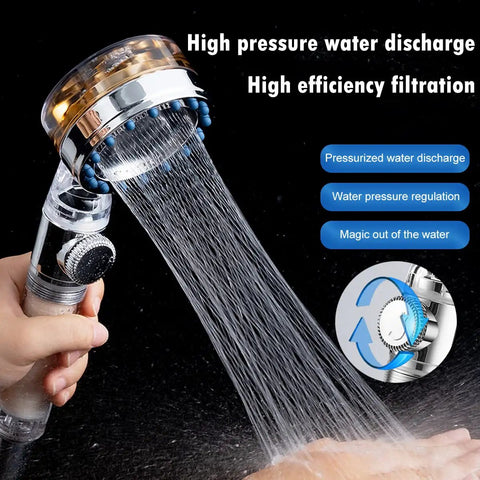 High Pressure Handheld Showerhead With Filters showcasing Vortex Turbine Hydro Jet Spray in use for effective water discharge