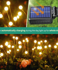 80 LED Solar Outdoor Lights 10 Pack Waterproof Garden Decor For Patio Lawn Firefly Style Warm White Glow Easy Install Ideal Gift For Women And Grandma Lit Backyard Ambience with solar panel charging and glowing lights