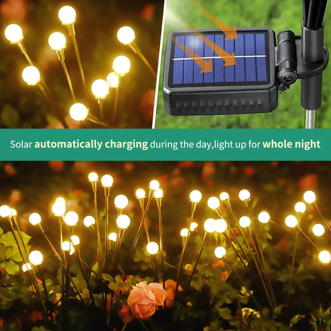 80 LED Solar Outdoor Lights 10 Pack Waterproof Garden Decor For Patio Lawn Firefly Style Warm White Glow Easy Install Ideal Gift For Women And Grandma Lit Backyard Ambience with solar panel charging and glowing lights