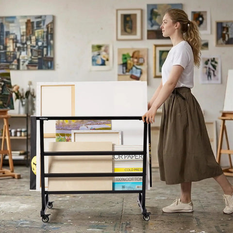 Badass Heavy Duty Metal Art Storage Rack With Zero Sagging 110 Lb Capacity Rock Solid Canvas Print Display Stand For Serious Studio Wall Organization And Easy Setup