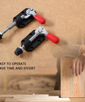Heavy Duty 2 Pc Toggle Clamps With Comfort Grip Sleeves, Solid Cast Iron Woodworking Push Pull Straddles For Rapid And Secure Workshop Clamping Projects Any Time. set on wood block