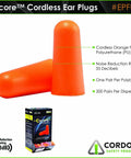 Orange Foam Ear Plugs Uncorded 200 Pack In Dispenser Box NRR 32 dB polyurethane, close-up of two plugs and packaging.