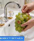 Clear Acrylic Faucet Handles Replacement Kit For D Shaped Two Handle Faucets 2 Pack with grapes being washed under faucet