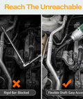 One Half Inch Flexible Shaft Extension With Universal Wrench Adapter Set 10 Inch And 14 Inch Heavy Duty chrome vanadium tool accessing tight spaces.
