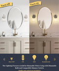 Over Mirror Bathroom Light Fixture One Light Brushed Nickel Wall Sconce, glass globe shade on and off, vanity mirror placement.