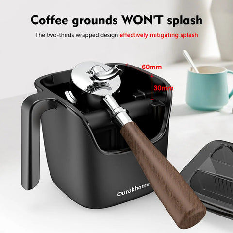 Knock Box For Espresso Grounds, Go To Pro Grade Stainless Steel Barista Tool With Removable Knock Bar, Handle And Lid, 4.8 Inch, Black