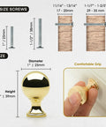 10 Pack Polished Gold Ball Cabinet Knobs Set 1 Inch Diameter Zinc Alloy Dresser Drawer Handles With 1 Inch And 1.5 Inch Screws