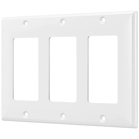 3-Gang Decorator Wall Plate For Light Switch And Receptacle, Gloss Finish, 4.50 By 6.38 Inches, White Polycarbonate Thermoplastic