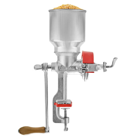 Manual Cast Iron Grain Mill With High Hopper For Fresh Corn Grinding And All Purpose Grains An Old School Hand Crank Grinder For Home Kitchen And Farm Use
