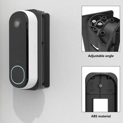 Adjustable Doorbell Mount For Arlo Video Doorbell 2K 2nd Gen Wedge Kit with 0 to 45 Degree Tilt installed on wall, ABS material.