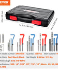 All In One Helicoil Thread Repair Kit With 338-Piece SAE HSS Drill Inserts Taps And Tools For M5 M6 M8 M10 M12 And Inch Sizes displayed in open case with tools shown.