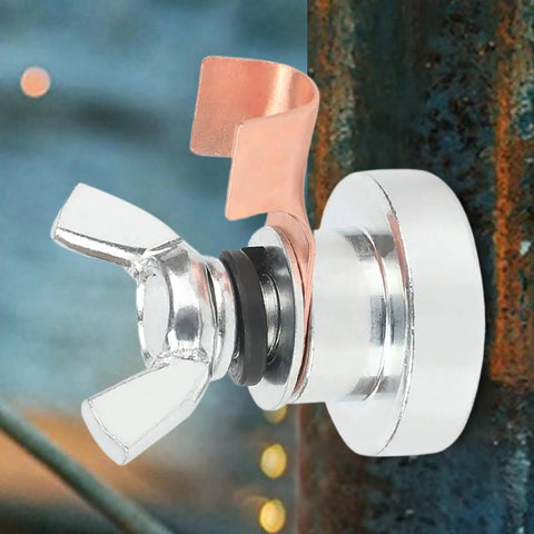 Heavy Duty Magnetic Welding Ground Clamp With Super Strong Hold For Metal Fabrication And Shop Repairs attached to a steel surface.