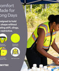 Straight Fire High Visibility Surveyor Safety Vest With Ten Bulk Storage Pockets And Reflective Tape showing breathable mesh back and lightweight design.