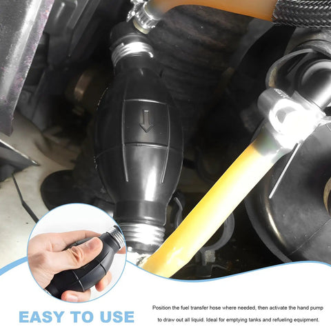 Heavy Duty Manual Fuel Transfer Pump With High Flow Rubber Bulb Primer And One Way Vacuum Line for easy liquid transfer from tanks.