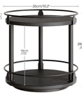 No Fuss Dual Tier Lazy Susan Turntable Gliding On Slick Ball Bearings, Compact Black Spice Rack Organizer For Kitchen Counters And Cabinets, 360 Degree Spinner Tray, dimensions labeled.