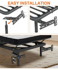 Heavy Duty Adjustable Headboard Bracket Kit In Sleek Black Metal Wall Mounting Hardware For Any Standard Bed Frame with installation details.