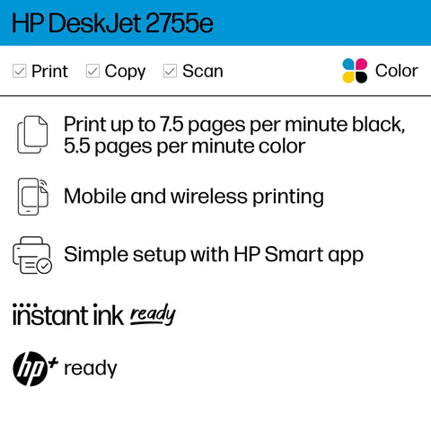DeskJet 2755e Wireless Color Inkjet Printer With Scan Copy Easy Setup Mobile Printing Great For Home Use features and capabilities.