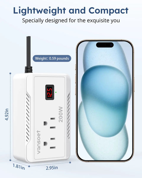 Reliable Car Power Inverter Dc Twelve To One Ten Converter With Pd Fast Charge Usb C Ports Dual Ac Outlets with phone for scale.