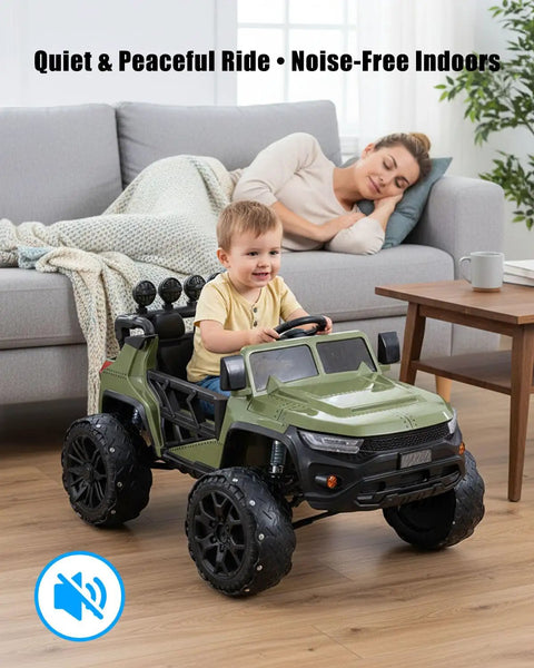 Child riding electric car with Power Wheels Rubber Tire Upgrade Kit 2 Pack For Kids Rubber Anti Slip Noise Free Durable Shock Tires