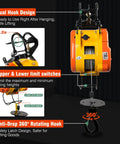 1100 Lbs Electric Hoist Winch, 1500W Portable Power Crane With 98 Ft Lift Height, dual hook design with limit switches.