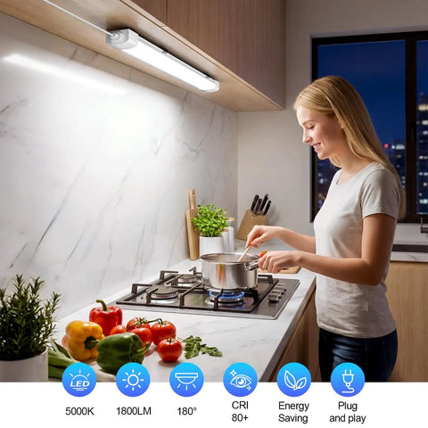 Bright LED Ceiling Light Fixture With Plug 5000K Triproof LED Tube Light 16W Linkable Closet Lighting in kitchen over stove
