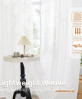 White Linen Semi Sheer Curtain Panels Cozy Two Pack 84 Inch Length Rod Pocket Light Filtering Drapes in living room setting.