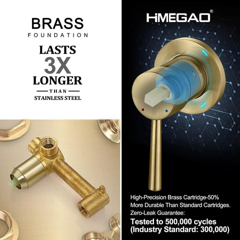 Wall Mount Brushed Gold Bathroom Faucet With Single Handle 2 Hole Modern Sink Faucet Includes Rough In Valve details