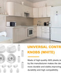 Rock Solid Universal White Oven Control Knobs 4 Pack With 12 Adapters Built Tough in modern kitchen setting.