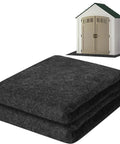 Outdoor Shed Floor Mat 7 X 4 Ft Waterproof Oil Absorbing Carport Pad with Non Slip Backing next to a small shed