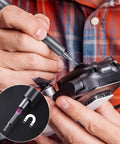Using mini electric screwdriver set 120 in 1 portable cordless power kit on camera repair with precision bit