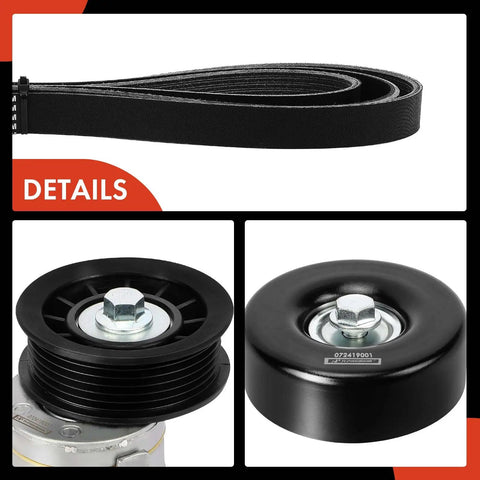 Engine Serpentine Belt Drive Kit For GM Trucks And SUVs Like Silverado Tahoe Suburban Sierra Yukon Canyon Escalade Colorado 4.8L 5.3L 6.0L 6.2L OHV V8 Built Tough showing belts, tensioner, and pulley