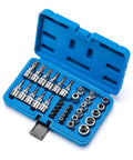 34 Piece Torx Bit Socket Set With E-Torx Sockets Three Eighths Inch Drive CR-V And S2 Steel T10 To T60 TT10-TT55 in blue case