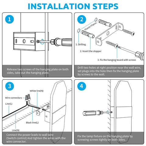 Installation instructions for RGB LED Wall Sconce Lights With Stepless Dimming And Bluetooth Control, 2 Pack