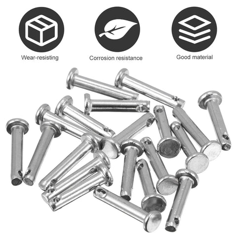 20 Piece Stainless Steel Clevis Pin Kit With Flat Head Single Hole Pins for DIY and Industrial Use, showing wear-resistant and corrosion-resistant icons
