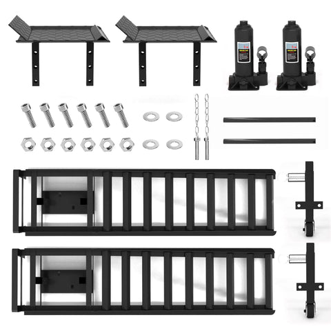 Components of Pair Of Hydraulic Car Ramps With Wheels, Heavy Duty 5 Ton Lift Ramps, Portable Home Garage Lifts