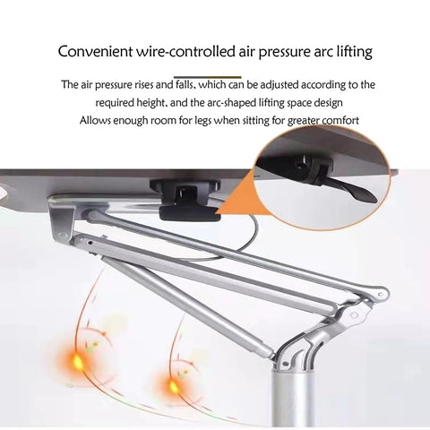 Convenient air pressure arc lifting mechanism for the Legit Sturdy Height Adjustable Laptop Desk With Quick Pneumatic Lift Ball Bearing Casters.