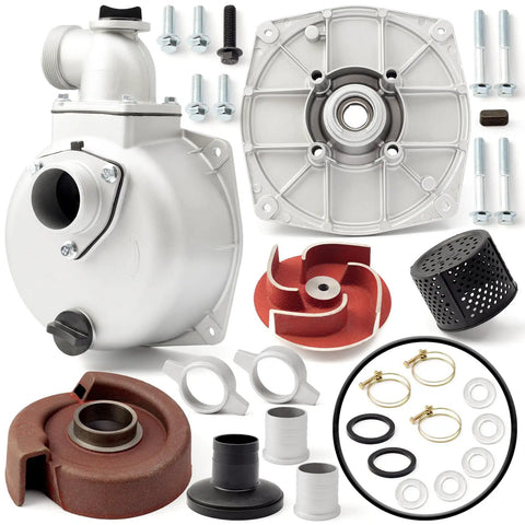 2 Inch Semi Trash Water Pump For Straight Keyed Shafts Replacement For Predator 212cc Clear Water Pump With 2 Inch Ports And 7860 GPH High Flow Durable Performance with aluminum housing and accessories, silicon carbide seals, check valve.