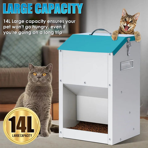 Heavy Duty Gravity Automatic Cat And Dog Feeder Outdoor No Sweat Design Large Capacity with 14L for hassle-free feeding.