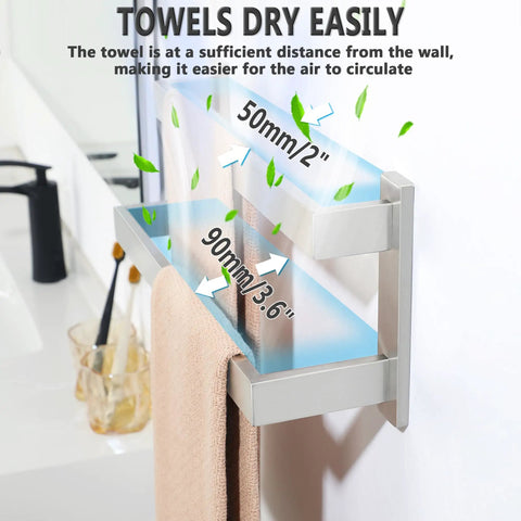 Double Towel Bar Set for Bathroom Wall Mount 23.6 Inch Brushed Nickel SUS304 Stainless Steel Towel Rack with Two Rails showing towel spacing details