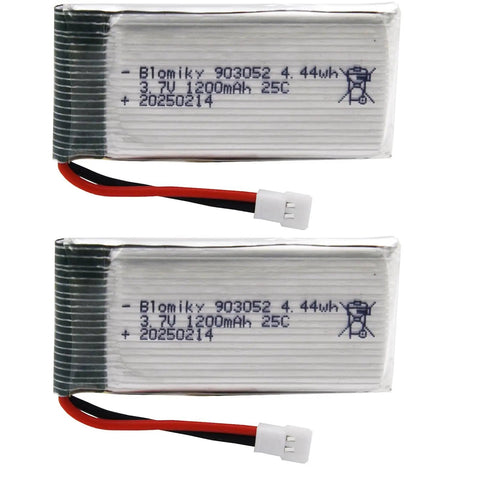 Beefed Up 2 Pack 3.7V 1200mAh LiPo Batteries With MX2.0 Plug And Cables For Syma X5SW X5SC RC Quadcopter Drone, 25C Continuous Discharge