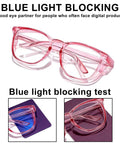 2 Pack Woman Safety Glasses Stand Guard Against Dust And Blue Light With Anti Fog Side Shields Pink Clear Frames on a test background.