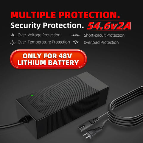 54.6V 2A Fast Electric Bike Charger For 48V Batteries with security protection features and plug design for e-bikes