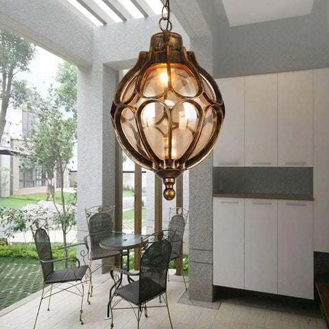 Outdoor Pendant Lights For Porch And Yard Old School Vintage Exterior Hanging Lantern With Spherical Glass Shade