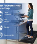 Ridiculously Thick Anti Fatigue Kitchen Mat For Standing Desks And Workstations Waterproof High Density Foam Non Slip Ergonomic Comfort Mat Black 20 By 39 Inches in use at a standing desk setting.